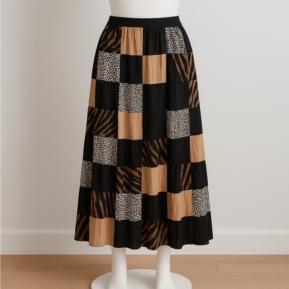 Lew Magram Dresses & Skirts - VTG Magram Patchwork Tiered XL Velvet Midi Boho Statement Eclectic Art To Wear